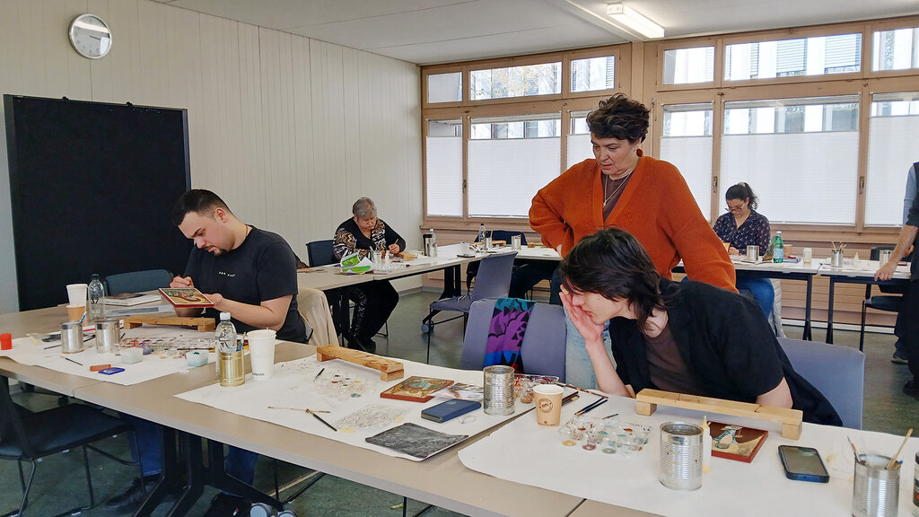 During an icon painiting class