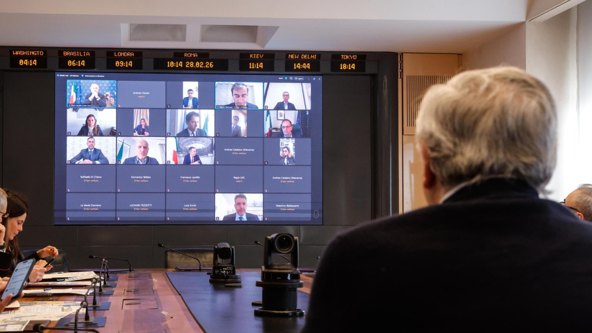 Италианският външен министър Антонио Таяни провежда виртуална среща с италиански посланици в Близкия изток, Рим, 28 февруари 2026 г.