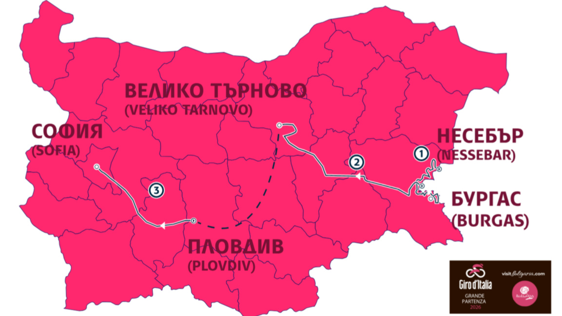 Giro d'Italia participants pass through the Balkan Mountains