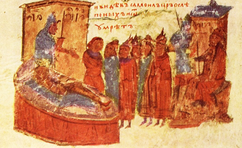 A medieval miniature depicting the death of Tsar Samuel.