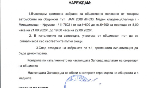 Ограничават движението на товарни автомобили по пътя Меден кладенец - Скалица