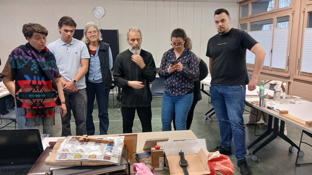 Priest Yordan and his students at the icon painting school